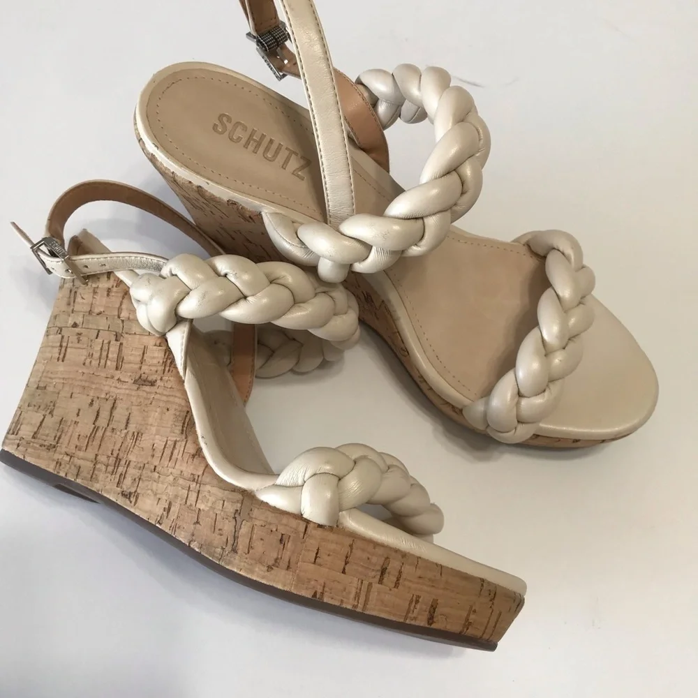 SCHUTZ  Chunky braided leather cork wedge slingback platforms Sz 10B 4.5 wedge E